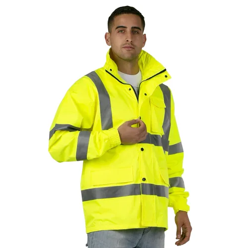 Vista 3 de Jorestech - chamarra ligera para la lluvia, impermeable, ANSI/ISEA 107-2015, clase 3, nivel 2, Amarillo, Extra grande