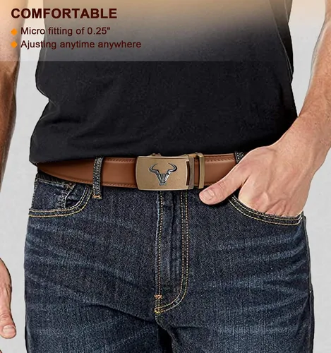 Vista 8 de BULLIANT Cinturón de los hombres, correa del trinquete de la marca de cuero genuino para el vestido de los hombres del regalo, tamaño modificado