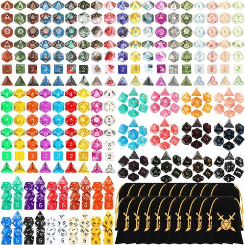 Vista 12 de 105 piezas, conjuntos de dados a granel, dados poliédricos con bolsa con cordón, juego de mesa de rol múltiple D4 D6 D8 D10 D% D12 D20