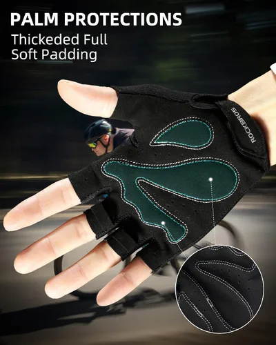 Vista 2 de ROCKBROS Guantes de ciclismo para hombres y mujeres - Guantes de bicicleta transpirables - Guantes de medio dedo para ciclismo diario
