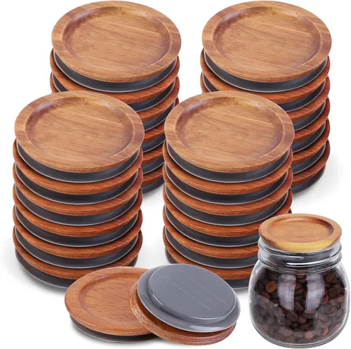 Vista 11 de 3 paquetes de tapas de boca regular y 3 paquetes de tapas de boca ancha para tarros de albañil de acacia, tapas de almacenamiento de tarros