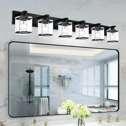Vista 8 de Iluminación de aplique de pared de 2 luces con base de bombilla E26, lámpara de tocador de baño moderna de níquel cepillado para sobre espejo