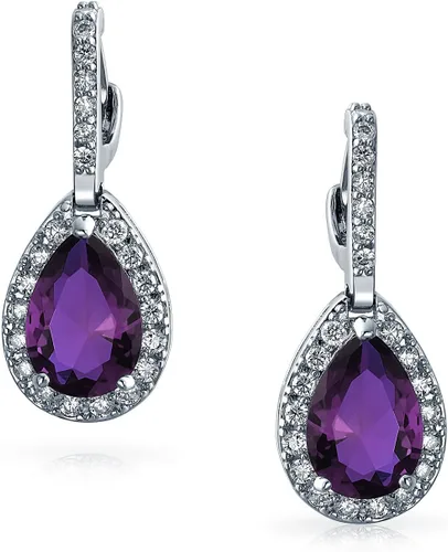 Vista 2 de Juego de joyas nupciales de 7 a 15 quilates, estilo vintage, halo de circonita cúbica AAA, circonita cúbica, aretes de gota a presión, lágrima