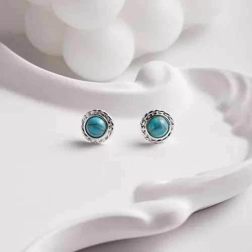 Vista 12 de Tibetan Turquoise Earrings 925 Sterling Silver Post Stud Boho Gemstone Hypoallergenic Handmade Earrings for Women Trendy Fashion