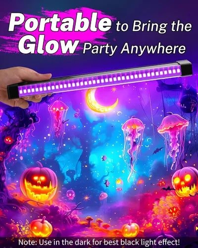 Vista 4 de Barra de luz negra recargable, 5000 mAh de gran capacidad, luces negras alimentadas por batería para fiesta brillante, suministros de fiesta de luz