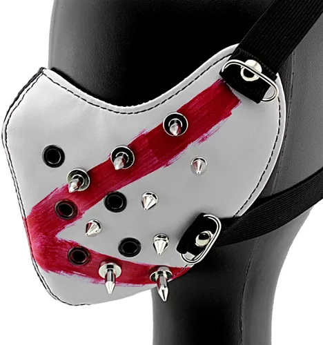 Vista 2 de Black and While - Máscara de motociclista con tachuelas, máscara unisex para cosplay, Negro y mientras
