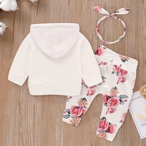 Vista 9 de CETEPY Ropa de bebé niña, sudadera con capucha de manga larga para bebé, pantalones + diademas, talla 0-24 meses