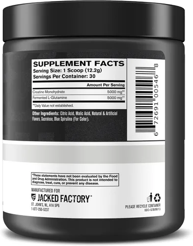 Vista 8 de Jacked Factory Creatina + Glutamina - Suplemento de creatina con L-Glutamina para la recuperación muscular, crecimiento muscular, mayor fuerza