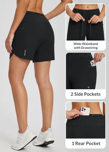 Vista 3 de BALEAF Pantalones cortos de ciclismo de montaña para mujer, 2 en 1, acolchados, MTB de 5 pulgadas, bolsillos acolchados para ciclismo, ciclismo