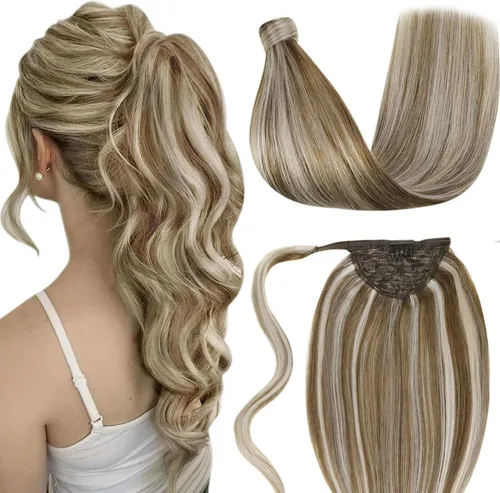 Vista 33 de LaaVoo Extensión de cola de caballo de cabello humano marrón para mujer, extensiones de cola de caballo marrón oscuro, extensiones de cabello humano