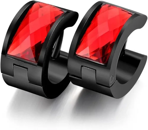 Vista 8 de Aretes de aro de acero inoxidable con cristal multicolor negro para hombres y mujeres