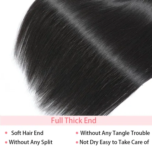 Vista 5 de Manojos lisos de cabello humano, 4 manojos de cabello humano liso de 18, 20, 22, 24 pulgadas, 100% sin procesar, extensiones de cabello virgen Negro