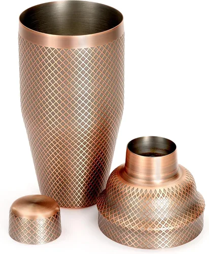 Vista 2 de Barfly Juego de coctelera japonesa de 3 piezas con entramado de diamante (24 onzas/23.7 fl oz), cobre antiguo