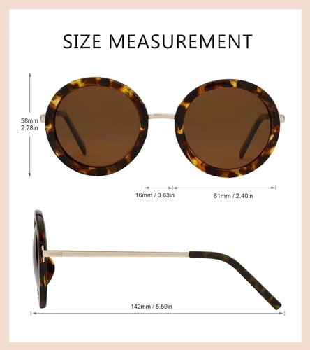 Vista 4 de JOOX Gafas de sol redondas polarizadas retro para mujer, gafas de sol vintage de gran tamaño con lente de protección UV 100%
