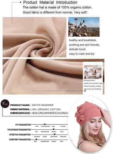 Vista 4 de osvyo Gorro de algodón con turbantes de quimioterapia para mujeres, con cáncer, pérdida de cabello