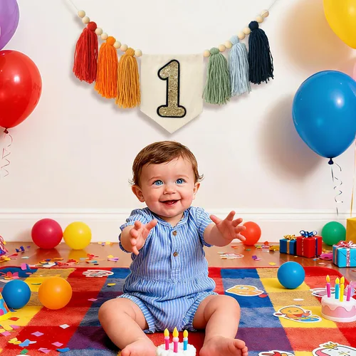 Vista 3 de Cartel de primer cumpleaños para silla de bebé, decoración de Multicolor