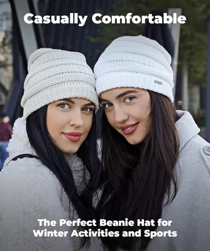 Vista 5 de Womens Soft Warm Stretchy Trendy Chunky Knit Beanie - Stylish Cable Knit Beanie Skully for Fall Winter Weather
