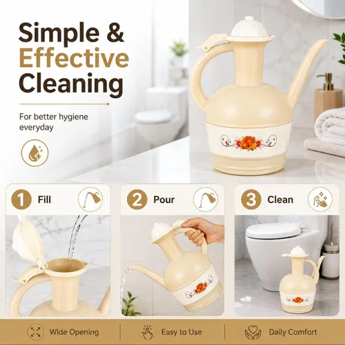 Vista 3 de Lota Bodna - Jarra de lavado de inodoro beige con asa, jarra de plástico musulmán Wudu y jarra de agua para higiene del baño, taza de enjuague
