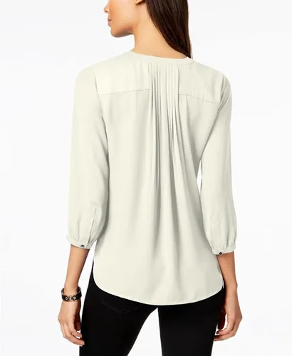 Vista 2 de JM Collection Blusa plisada para mujer color blanco talla L Blanco L