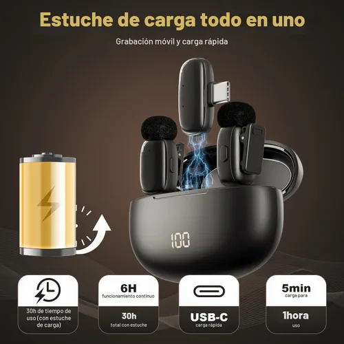 Vista 2 de Mini micrófono inalámbrico Lavalier para iPhone iPad Android