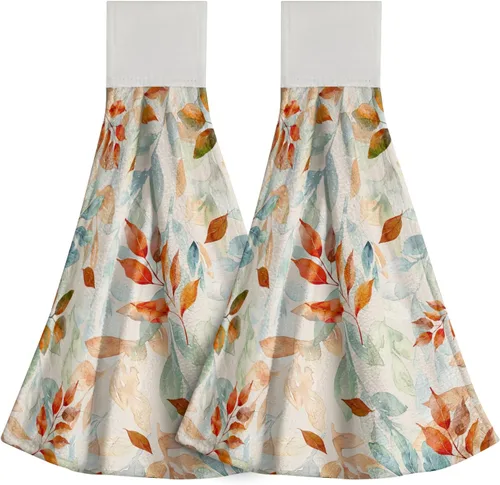 Vista 46 de Poppy Flower Hanging Hand Towels Set of 2,17x12 Inch Watercolor Chinoiserie Yellow Black Floral Soft Absorbent Dish Cloth Tie Towel for Kitchen