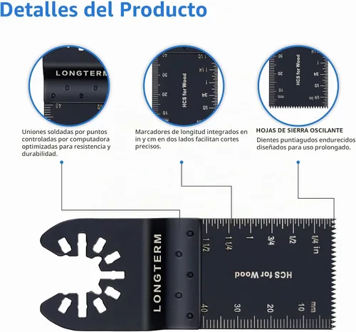 Vista 6 de LONGTERM 100 piezas de hojas oscilantes de madera de dientes largos, OIS de liberación rápida, para madera dura/madera blanda/MDF/madera