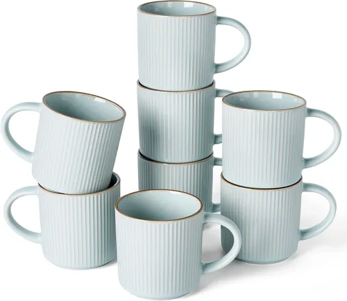 Vista 57 de famiware Juego de 4 tazas de café de 12 onzas, tazas de cerámica con asa Negro (Star-Black)