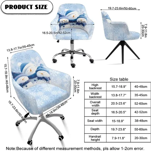 Vista 3 de Funda de asiento para silla de oficina, diseño de muñeco de nieve, con reposabrazos, reutilizable, moderna, con parte inferior elástica, fácil