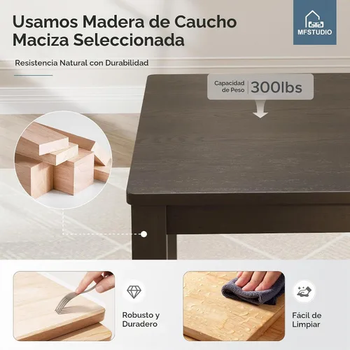 Vista 2 de MFSTUDIO Juego de 4 sillas de mesa de cocina de 5 piezas, juego de mesa de comedor de madera para 4, juego de mesa de comedor de granja que ahorra