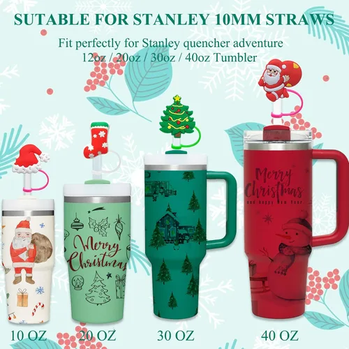 Vista 8 de 4 piezas de adornos para popote de Navidad, cubierta de popote Stanley de Amreich Christmas Stanley, vaso de 30 onzas y 40 onzas con asa, fundas