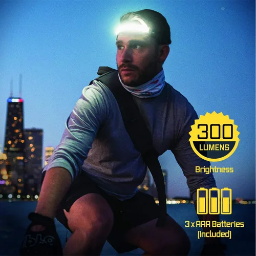 Vista 2 de OPTIMAL VENTURES Linterna Frontal LED Liteband Súper Ligera Flex de 300 Lúmenes, Lámpara de Cabeza Brillante, Linternas Frontales con Pilas AAA