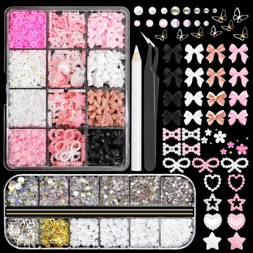 Vista 9 de RODAKY 2000 perlas medias para manualidades, perlas semicirculares con parte trasera plana para uñas, 6 tamaños, cuentas de perlas beige, diamantes
