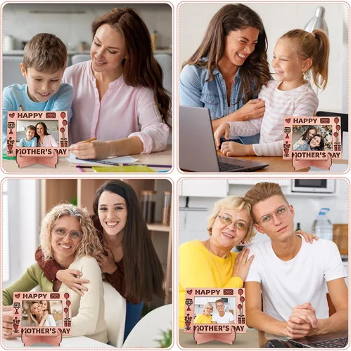 Vista 7 de PETCEE Marco de fotos para el día de la madre feliz para mamá, marco de fotos de madera por primera vez, lindo regalo para el primer día de la madre