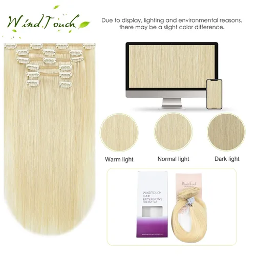 Vista 92 de WindTouch - Extensiones de cabello humano real con clip, color marrón claro a rubio con reflejos #6P613, 22 pulgadas, 4.33 onzas, 7 piezas #6p613