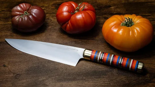 Vista 9 de TOUCAN Cuchillo de chef – Cuchillo de cocina de hoja de 8 pulgadas – Cuchillos de acero japonés de alta dureza y mango multicolor – Cuchillos