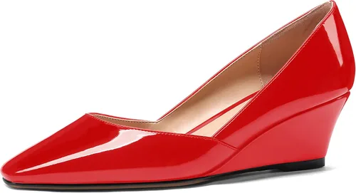 Vista 16 de MODENCOCO Zapatos de tacón bajo con cuña de tacón bajo para mujer, con puntera cuadrada, 2 pulgadas Beige
