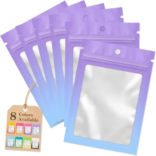 Vista 20 de Funfery Paquete de 100 bolsas resellables de Mylar transparentes, bolsas de embalaje degradadas para almacenamiento de alimentos, pequeñas empresas