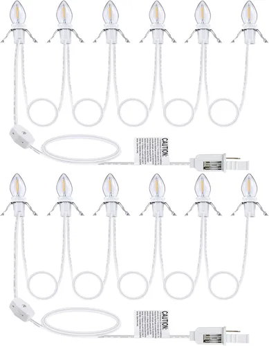 Vista 7 de Cable accesorio de luz de pueblo navideño con 6 bombillas LED, lámpara LED C7 de 11.5 pies con doble fusible y enchufes de interruptor