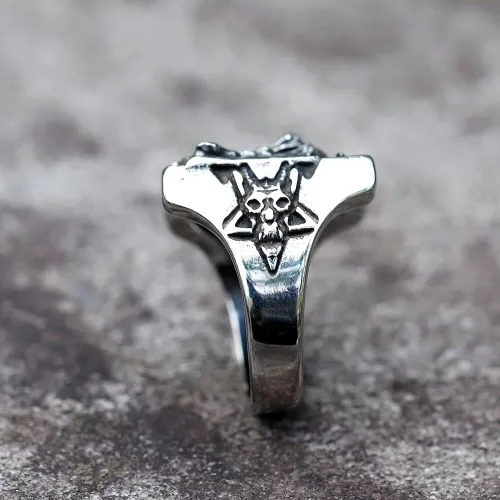 Vista 5 de BUNNISTINE Vintage Baphomet Goat Square Ring for Men and Women Stainless Steel Gothic Satanic Ring Lucifer Sigil Ring Religion Deity Pagan Ring