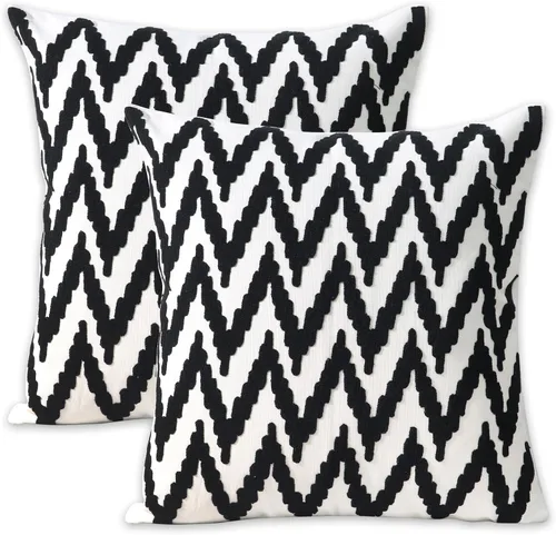 Vista 13 de Juego de 2 fundas de almohada decorativas bordadas, estilo bohemio, lona de algodón, para patio, sofá, sala de estar, 18 x 18 pulgadas