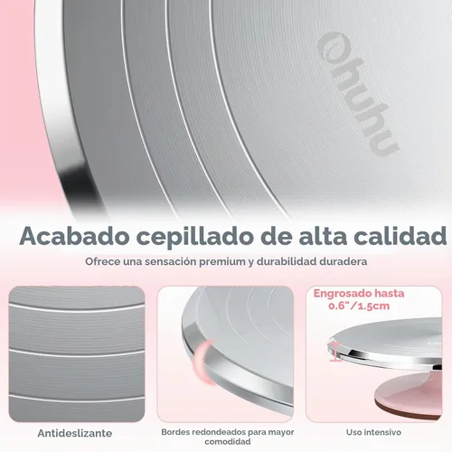 Vista 5 de Ohuhu Tocadiscos para tartas, aluminio de 12 pulgadas, kit de decoración de tartas, suministros giratorios, soporte giratorio con 2 espátulas de Rosa
