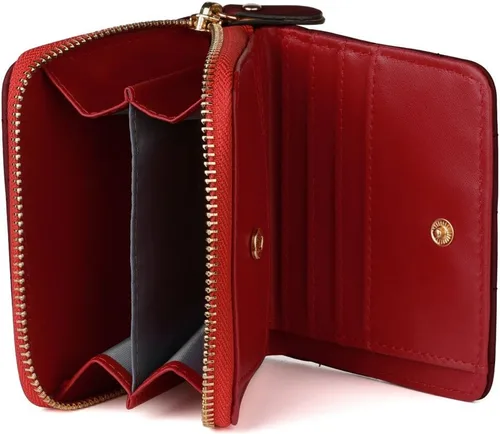 Vista 3 de uxcell Pequeñas carteras cortas con cremallera de párrafo con tarjetero para dama, Rojo -, Classic
