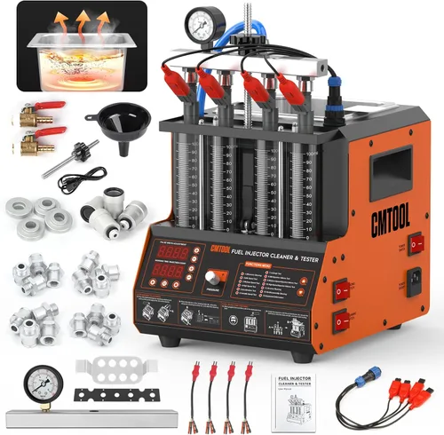 Vista 10 de CMTOOL Máquina limpiadora de inyector de combustible, kit de limpieza ultrasónica, 9 modos de prueba, limpiador y probador de inyector