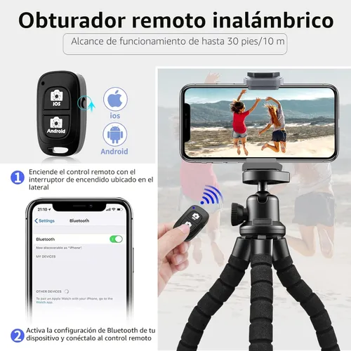 Vista 2 de Aureday Trípode para teléfono, trípode flexible para iPhone y teléfono celular Android, viene con control remoto inalámbrico y clip para grabación