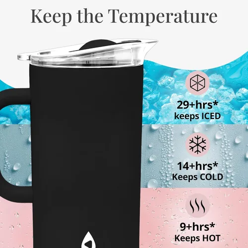 Vista 5 de Jarra aislada de acero inoxidable con tapa, jarra aislada al vacío de doble pared de 67 oz para bebidas frías Negro