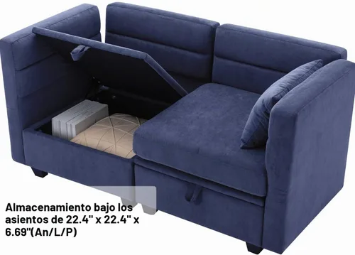 Vista 9 de Sofá con Otomano en Forma de L Pequeño con Asientos Almacenables de 57" Sofá Seccional Modular con Brazos y Respaldo Reclinables Sofá Convertible