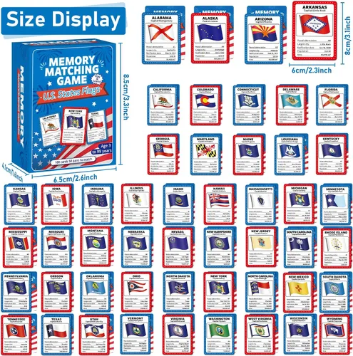 Vista 2 de gisgfim 50 pares de banderas de juego de memoria de Estados Unidos de concentración tarjeta de memoria educativas, juegos de geografía, juego