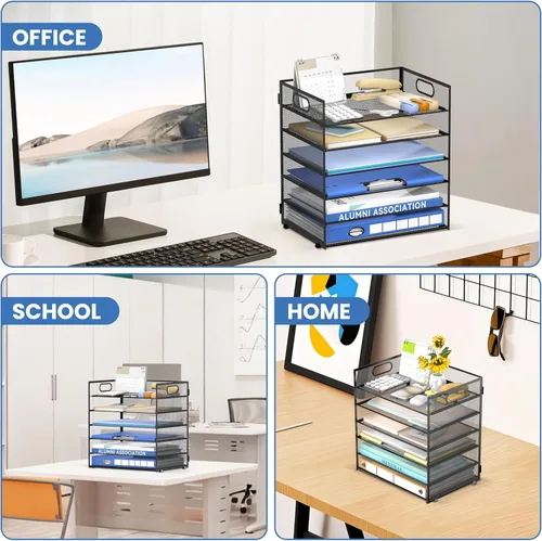 Vista 6 de Daltack Organizador de papel de 6 niveles para escritorio, organizador de bandejas de papel para escritorios, organizadores de archivos de Negro
