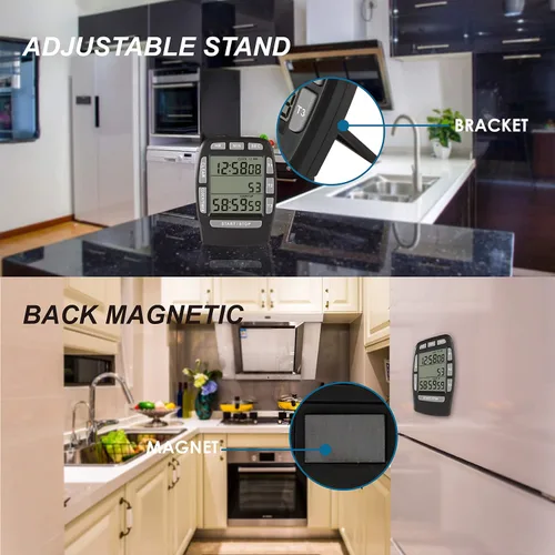 Vista 4 de Temporizador triple de cocina digital, seguimiento de cuenta regresiva y cuenta regresiva, recordatorio de zumbador fuerte, batería reemplazable