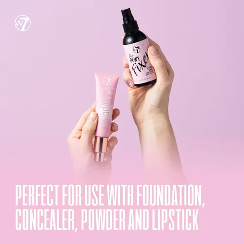 Vista 4 de W7 The Fixer Glow Set - Primer de maquillaje y spray fijador para acabado radiante y húmedo, cobertura transparente dorada, ligera y no pegajosa